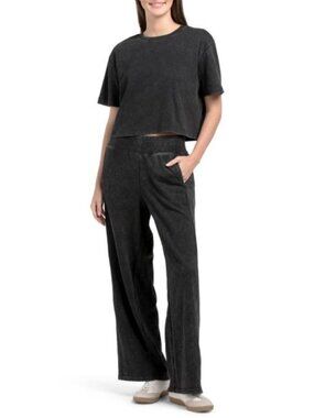 HARMONY 2pc Ribbed French Terry Tee And Wide Leg Pants Set
